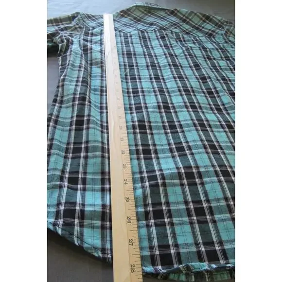 Wrangler Wrancher Western Pearl Snap Aqua/Black Plaid Short Sleeve Shirt Men's M - Picture 7 of 8